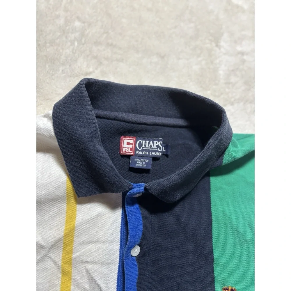 Vintage Striped Chaps Ralph Lauren Polo Shirt RL Logo Patch Size Large